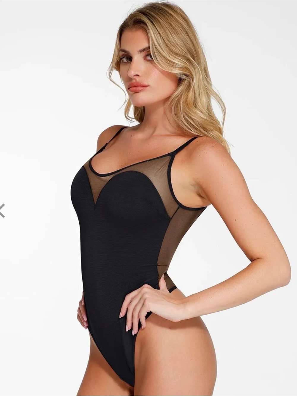 Popilush Sheer Panel Black Bodysuit